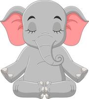 cartone animato elefante seduto e meditando vettore