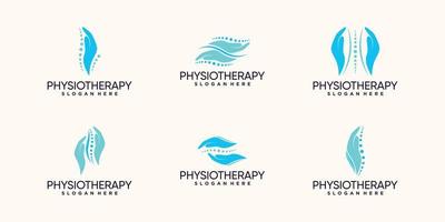 impostare il pacchetto di design del logo di fisioterapia con il vettore premium del concetto di mano e osso