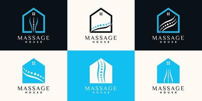 set bundle di logo design casa massaggi con line art e concetto di spazio negativo vettore premium
