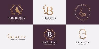 set di design del logo di bellezza per donna con un concetto moderno e creativo. il logo dell'icona può essere utilizzato per salone di bellezza, cosmetici e spa vettore