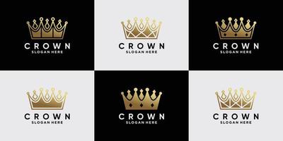 impostare il pacchetto di modello di progettazione del logo della corona con un concetto unico e un vettore premium di colore in stile dorato