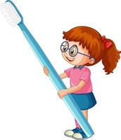 una bambina con spazzolino da denti su sfondo bianco vettore