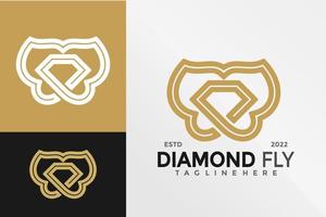 modello di illustrazione vettoriale di design con logo di gioielli a farfalla di diamanti