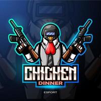 design del logo esport della mascotte del gallo di pollo vettore