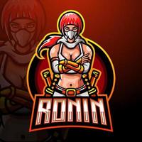 design del logo della mascotte di ronin esport vettore