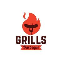 design del logo barbecue con silhouette di salsiccia vettore