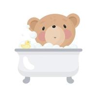 simpatico orso fa il bagno. illustrazione vettoriale in stile cartone animato.