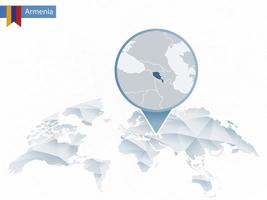 mappa del mondo arrotondata astratta con mappa dettagliata dell'Armenia appuntata. vettore
