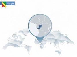 mappa del mondo arrotondata astratta con mappa dettagliata del congo appuntata. vettore