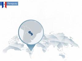 mappa del mondo arrotondata astratta con mappa dettagliata del paraguay appuntata. vettore