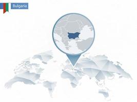 mappa del mondo arrotondata astratta con mappa dettagliata della Bulgaria appuntata. vettore