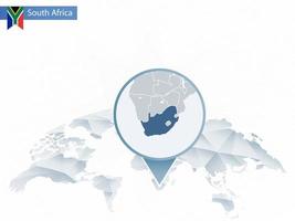 mappa del mondo arrotondata astratta con mappa dettagliata del sud africa appuntata. vettore