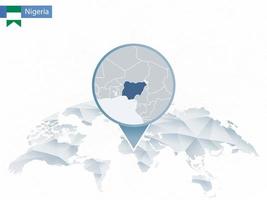 mappa del mondo arrotondata astratta con mappa dettagliata della nigeria appuntata. vettore