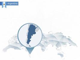 mappa del mondo arrotondata astratta con mappa dettagliata dell'argentina appuntata. vettore
