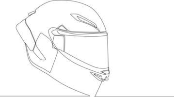 linea continua del casco integrale del disegno di una linea o casco del motociclo. illustrazione grafica vettoriale di disegno a linea singola.
