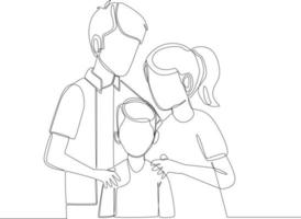 disegno a linea continua singola di cornice con famiglia. mamma, papà e figlio. illustrazione grafica vettoriale di un disegno di linea.