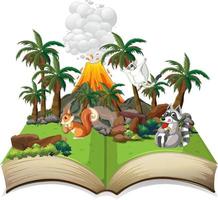 libro fantasy aperto con simpatici animali vettore