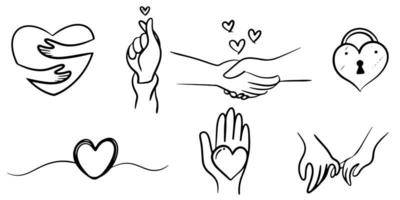 set di amicizia e amore disegnati a mano su stile doodle, illustrazione vettoriale. vettore