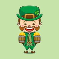 simpatico leprechaun con due birre vettore