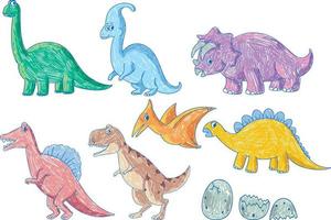 una carta con un disegno scarabocchio di dinosauro vettore