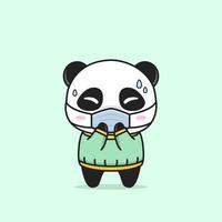 simpatico panda che si ammala con una maschera medica vettore