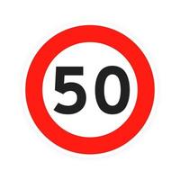 limite di velocità 50 rotondo icona del traffico stradale segno piatto stile illustrazione vettoriale isolato su sfondo bianco.