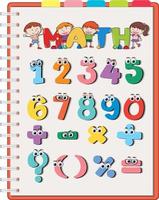contare i numeri da 0 a 9 e i simboli matematici per i bambini vettore