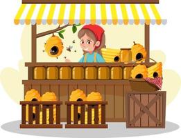 concetto di mercato delle pulci con negozio di bancarella di miele vettore