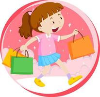 bambina shopping su sfondo bianco vettore