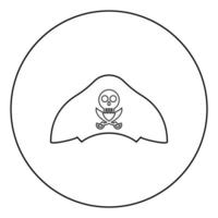 cappello da pirata con teschio e sciabola icona cutlass in cerchio contorno rotondo colore nero illustrazione vettoriale immagine in stile piatto