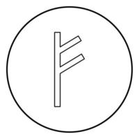 fehu runa f simbolo feoff ricchezza propria icona contorno colore nero vettore in cerchio rotondo illustrazione stile piatto immagine