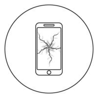 smartphone con display rotto telefono cellulare moderno rotto schermo dello smartphone rotto telefono cellulare con schermo tattile rotto al centro icona telefono rotto vettore