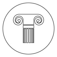 colonna in stile antico colonna classica antica architettura elemento pilastro colonna romana greca icona in cerchio contorno rotondo colore nero illustrazione vettoriale immagine in stile piatto