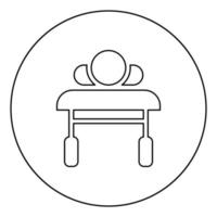 paziente sdraiato sul lettino medico vista dall'icona di riabilitazione dell'uomo malato di testa in cerchio rotondo contorno nero colore vettore illustrazione stile piatto immagine