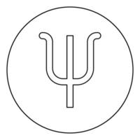 simbolo greco psi lettera minuscola icona del carattere in cerchio contorno rotondo colore nero illustrazione vettoriale immagine in stile piatto