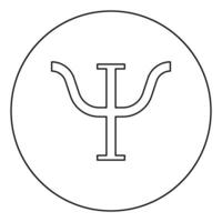 psi simbolo greco lettera maiuscola carattere maiuscolo icona in cerchio contorno rotondo colore nero illustrazione vettoriale immagine in stile piatto