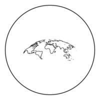 mappa del mondo effetto 3d superficie icona colore nero in cerchio rotondo vettore