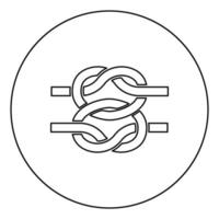 due nodi nautici corde filo con anello corda marina intrecciata icona in cerchio contorno rotondo colore nero illustrazione vettoriale immagine in stile piatto