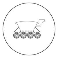 luna rover mars explorer macchina spaziale pianeti icona del veicolo in cerchio contorno rotondo colore nero illustrazione vettoriale immagine in stile piatto