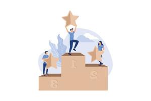 qualità di leadership in un team creativo, direzione verso un percorso di successo, le piccole persone sono felici di avere un vincitore, una carriera di successo, costruendo un design piatto moderno illustrazione vettoriale di valutazione