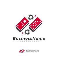 modello vettoriale del logo dell'ingranaggio domino, concetti di design del logo domino creativo