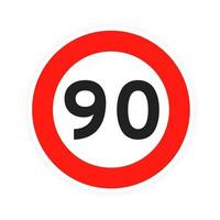 limite di velocità 90 rotondo icona del traffico stradale segno piatto stile disegno vettoriale illustrazione.