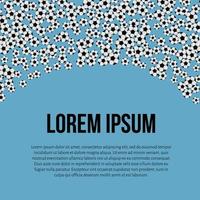 cornice di palloni da calcio che cadono su sfondo blu con spazio per il testo. modello di invito alla festa di calcio. illustrazione vettoriale del concetto di competizioni sportive.