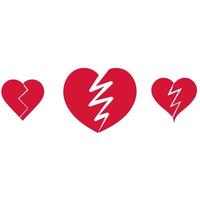 cuori rossi spezzati design, icona piatta, cuore romantico per San Valentino, illustrazione vettoriale
