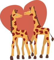 un poster con simpatici animali. due giraffe stilizzate con collo lungo su uno sfondo di cuore. una dichiarazione d'amore vettore