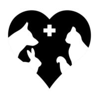 logo della clinica veterinaria. animali domestici sullo sfondo del cuore. vettore