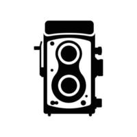 sagoma della macchina fotografica d'epoca. elemento di design icona in bianco e nero su sfondo bianco isolato vettore
