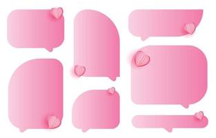 set di bolle di discorso rosa decorative con cuori, comunicazione parlata e parlata e conversazione isolata su illustrazione vettoriale bianca, concetto di San Valentino