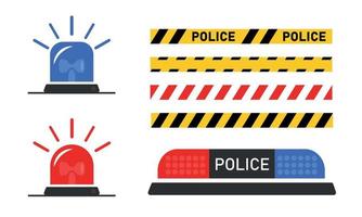 sirena impostata. nastro della polizia, lampeggiatore o ambulanza. Illustrazione vettoriale su sfondo bianco
