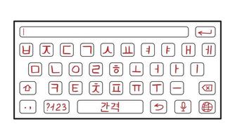 tastiera intelligente coreana. lettere disegnate a mano. Illustrazione vettoriale su sfondo bianco